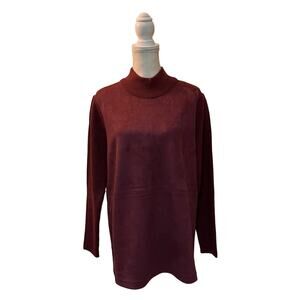 Ann Taylor Maroon Burgundy Red Faux Suede Sweater Tunic Large EUC Mockneck